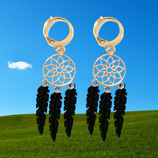 Imagen de 1 Par de Atrapasueños Color Dorado Alta Durabilidad en Arracaditas Color Dorado para Escoger CUPF&=X1**