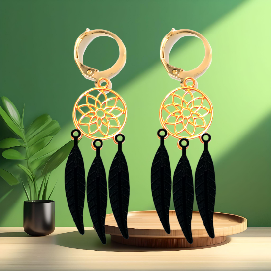 Imagen de 1 Par de Atrapasueños Color Dorado Alta Durabilidad en Arracaditas Color Dorado para Escoger CUPF&=X1**