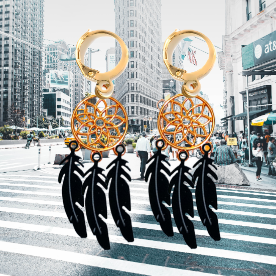 Imagen de 1 Par de Atrapasueños Color Dorado Alta Durabilidad en Arracaditas Color Dorado para Escoger CUPF&=X1**