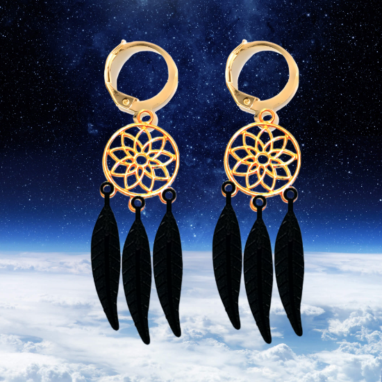 Imagen de 1 Par de Atrapasueños Color Dorado Alta Durabilidad en Arracaditas Color Dorado para Escoger CUPF&=X1**