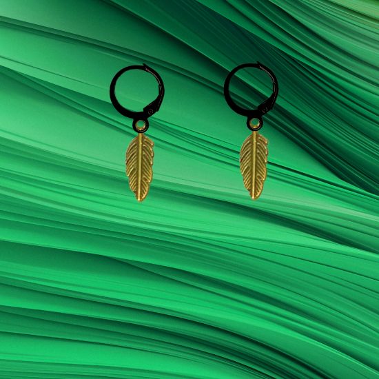 Imagen de 1 Par de Plumas Etnicas Chicas o Largas Acero en Arracaditas Acero Color Negro Alta Durabilidad+20 Modelos y Colores Para Escoger Alta Durabilidad CUPF&=X1plu