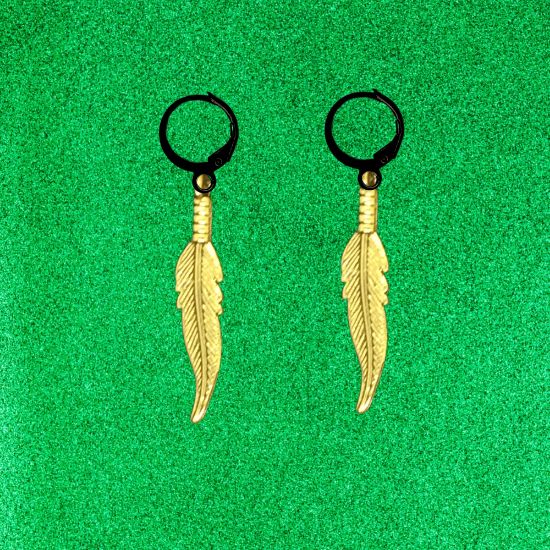 Imagen de 1 Par de Plumas Etnicas Chicas o Largas Acero en Arracaditas Acero Color Negro Alta Durabilidad+20 Modelos y Colores Para Escoger Alta Durabilidad CUPF&=X1plu