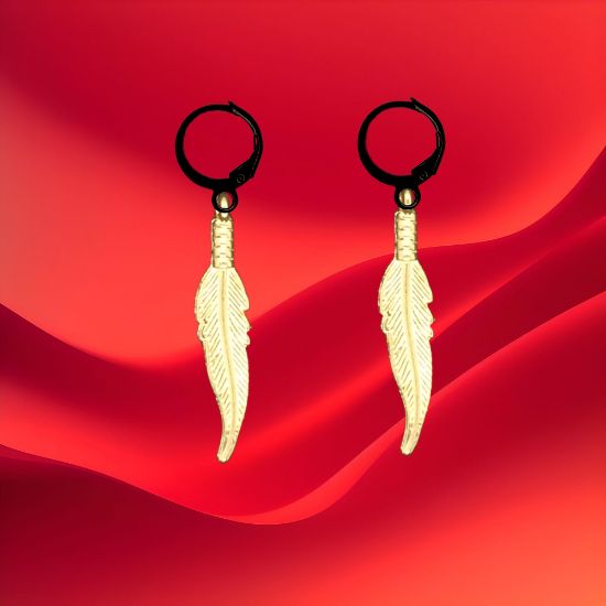 Imagen de 1 Par de Plumas Etnicas Chicas o Largas Acero en Arracaditas Acero Color Negro Alta Durabilidad+20 Modelos y Colores Para Escoger Alta Durabilidad CUPF&=X1plu