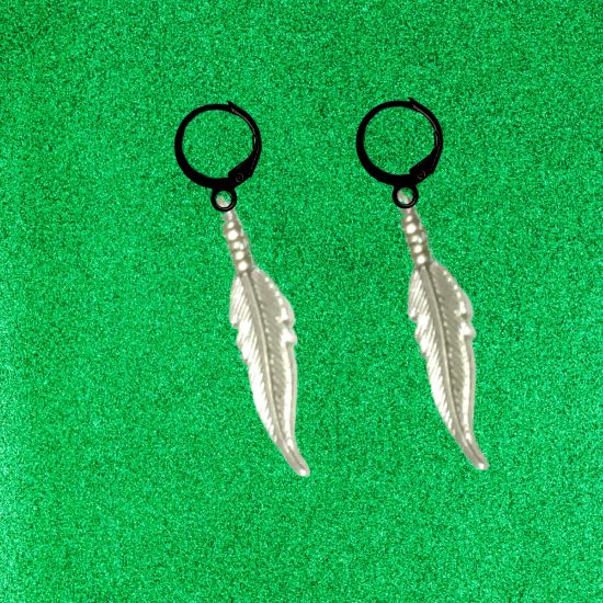 Imagen de 1 Par de Plumas Etnicas Chicas o Largas Acero en Arracaditas Acero Color Negro Alta Durabilidad+20 Modelos y Colores Para Escoger Alta Durabilidad CUPF&=X1plu