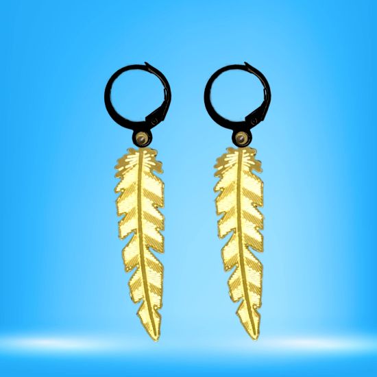 Imagen de 1 Par de Plumas Etnicas Grandes Acero en Arracaditas Acero Color Negro Alta Durabilidad+5 Modelos y Colores Para Escoger CUPF&=X1PLu