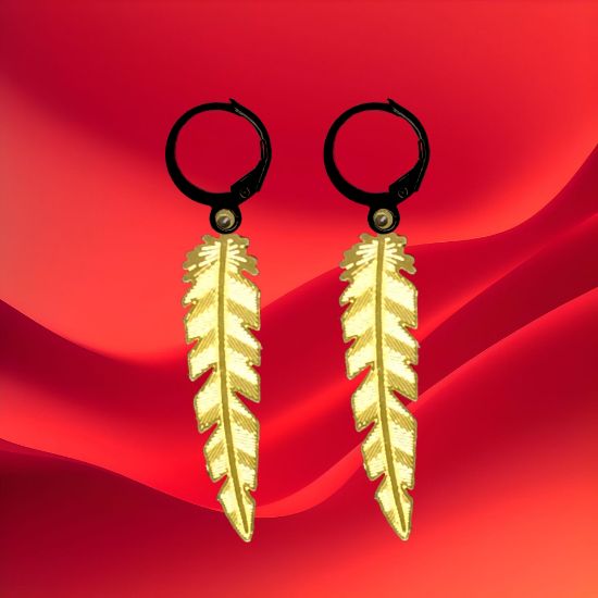 Imagen de 1 Par de Plumas Etnicas Grandes Acero en Arracaditas Acero Color Negro Alta Durabilidad+5 Modelos y Colores Para Escoger CUPF&=X1PLu