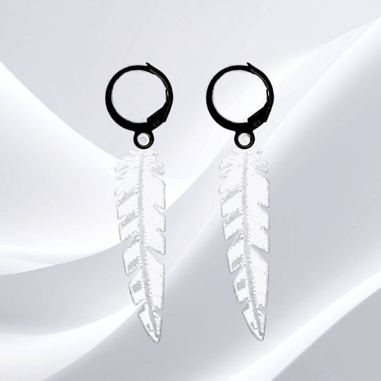 Imagen de 1 Par de Plumas Etnicas Grandes Acero en Arracaditas Acero Color Negro Alta Durabilidad+5 Modelos y Colores Para Escoger CUPF&=X1PLu