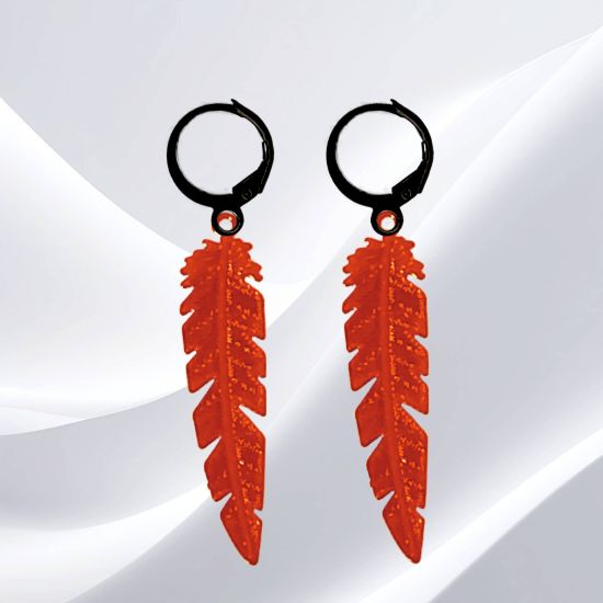 Imagen de 1 Par de Plumas Etnicas Grandes Acero en Arracaditas Acero Color Negro Alta Durabilidad+5 Modelos y Colores Para Escoger CUPF&=X1PLu