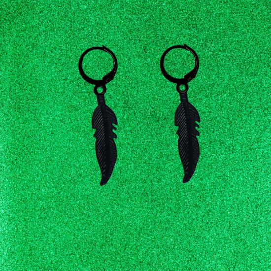 Imagen de 1 Par de Plumas Medianas Acero en Arracaditas Acero Color Negro Alta Durabilidad+20 Modelos y Colores Para Escoger CUPF&=X1PLu