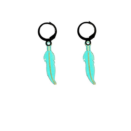 Imagen de 1 Par de Plumas Medianas Acero en Arracaditas Acero Color Negro Alta Durabilidad+20 Modelos y Colores Para Escoger CUPF&=X1PLu