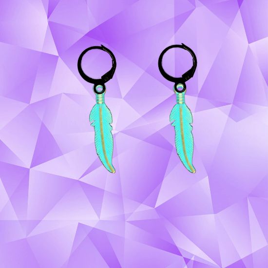 Imagen de 1 Par de Plumas Medianas Acero en Arracaditas Acero Color Negro Alta Durabilidad+20 Modelos y Colores Para Escoger CUPF&=X1PLu