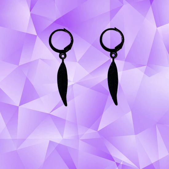 Imagen de 1 Par de Plumas Medianas Acero en Arracaditas Acero Color Negro Alta Durabilidad+20 Modelos y Colores Para Escoger CUPF&=X1PLu