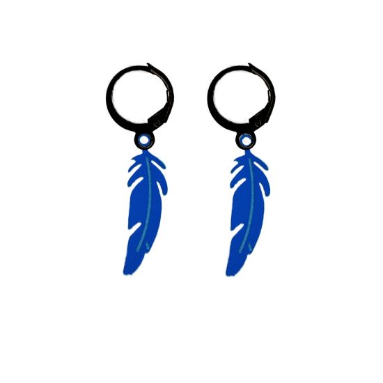 Imagen de 1 Par de Plumas Medianas Acero en Arracaditas Acero Color Negro Alta Durabilidad+20 Modelos y Colores Para Escoger CUPF&=X1PLu