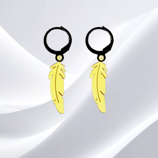 Imagen de 1 Par de Plumas Medianas Acero en Arracaditas Acero Color Negro Alta Durabilidad+20 Modelos y Colores Para Escoger CUPF&=X1PLu