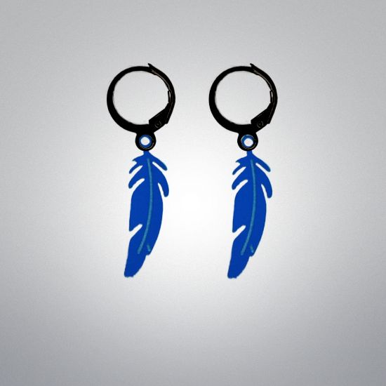 Imagen de 1 Par de Plumas Medianas Acero en Arracaditas Acero Color Negro Alta Durabilidad+20 Modelos y Colores Para Escoger CUPF&=X1PLu