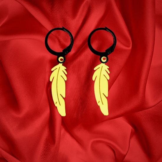 Imagen de 1 Par de Plumas Medianas Acero en Arracaditas Acero Color Negro Alta Durabilidad+20 Modelos y Colores Para Escoger CUPF&=X1PLu