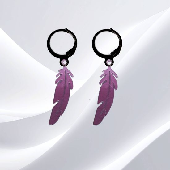 Imagen de 1 Par de Plumas Medianas Acero en Arracaditas Acero Color Negro Alta Durabilidad+20 Modelos y Colores Para Escoger CUPF&=X1PLu