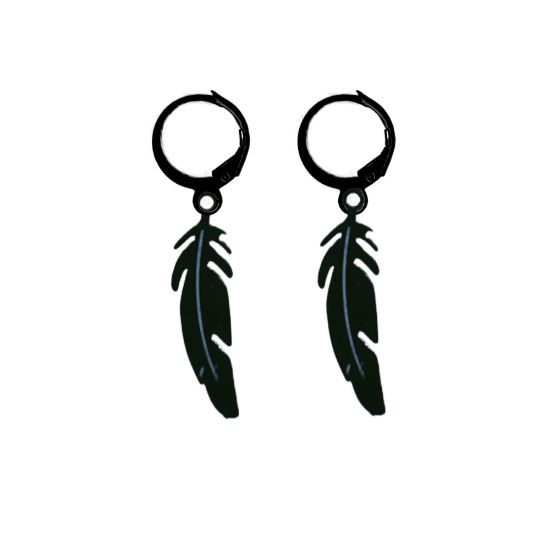 Imagen de 1 Par de Plumas Medianas Acero en Arracaditas Acero Color Negro Alta Durabilidad+20 Modelos y Colores Para Escoger CUPF&=X1PLu