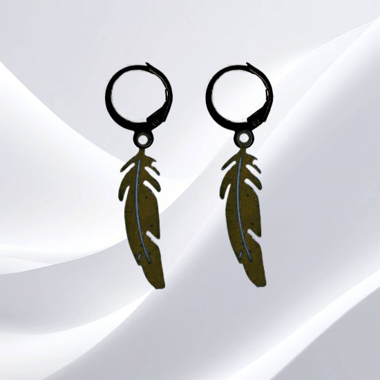 Imagen de 1 Par de Plumas Medianas Acero en Arracaditas Acero Color Negro Alta Durabilidad+20 Modelos y Colores Para Escoger CUPF&=X1PLu