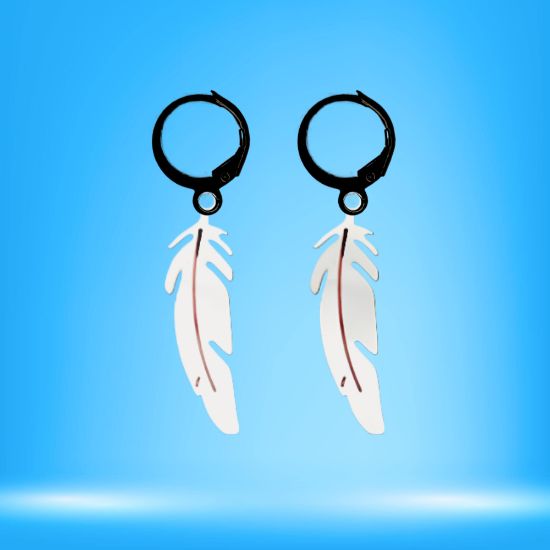 Imagen de 1 Par de Plumas Medianas Acero en Arracaditas Acero Color Negro Alta Durabilidad+20 Modelos y Colores Para Escoger CUPF&=X1PLu