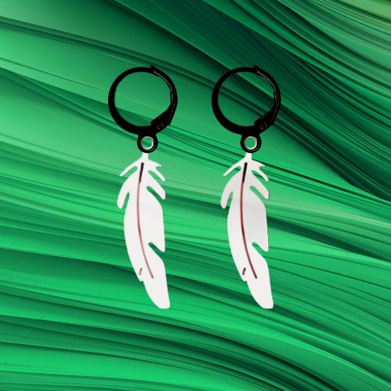 Imagen de 1 Par de Plumas Medianas Acero en Arracaditas Acero Color Negro Alta Durabilidad+20 Modelos y Colores Para Escoger CUPF&=X1PLu