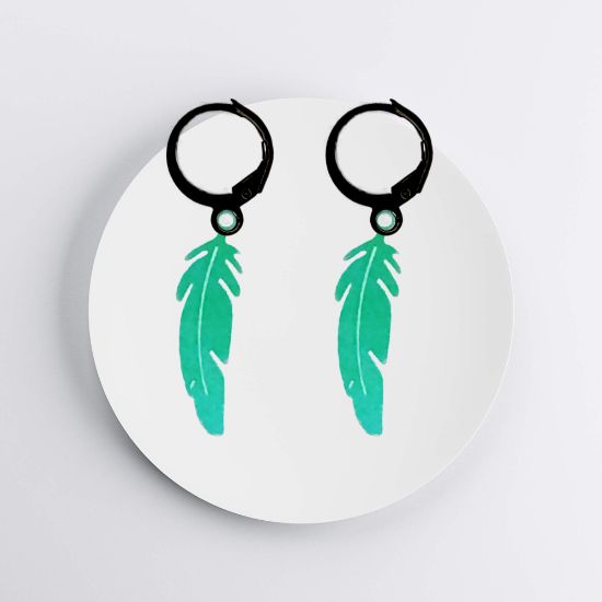 Imagen de 1 Par de Plumas Medianas Acero en Arracaditas Acero Color Negro Alta Durabilidad+20 Modelos y Colores Para Escoger CUPF&=X1PLu