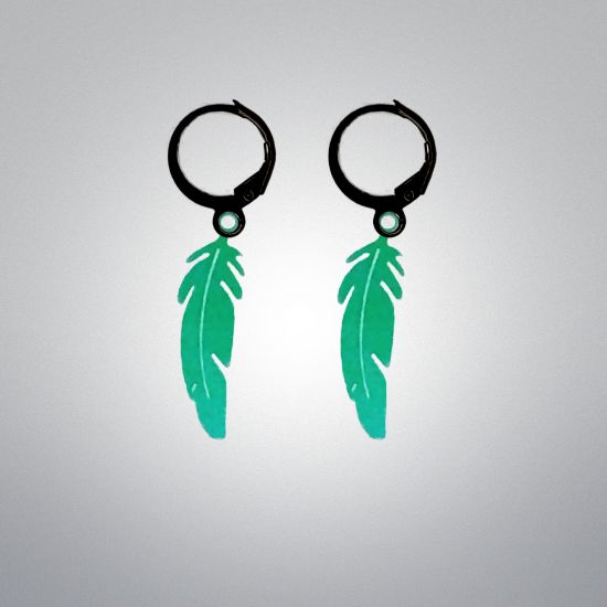 Imagen de 1 Par de Plumas Medianas Acero en Arracaditas Acero Color Negro Alta Durabilidad+20 Modelos y Colores Para Escoger CUPF&=X1PLu