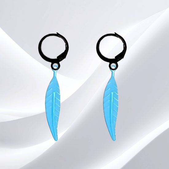 Imagen de 1 Par de Plumas Medianas Acero en Arracaditas Acero Color Negro Alta Durabilidad+20 Modelos y Colores Para Escoger CUPF&=X1PLu