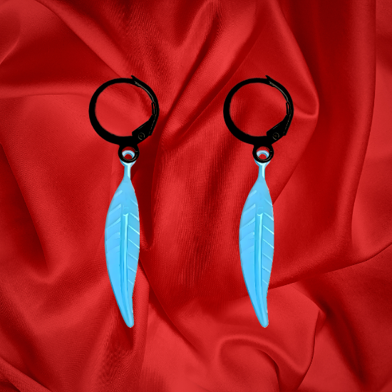 Imagen de 1 Par de Plumas Medianas Acero en Arracaditas Acero Color Negro Alta Durabilidad+20 Modelos y Colores Para Escoger CUPF&=X1PLu