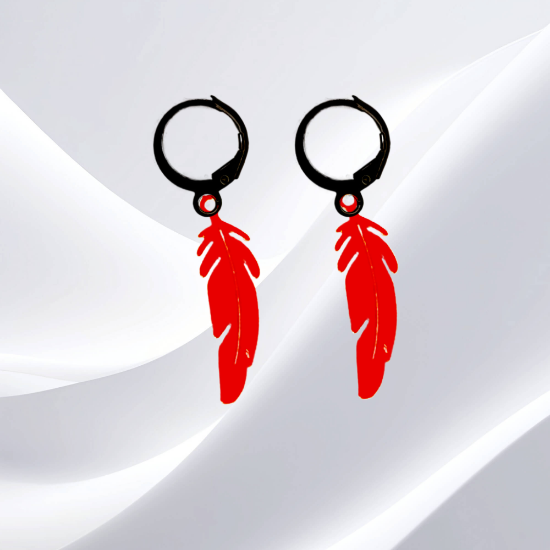 Imagen de 1 Par de Plumas Medianas Acero en Arracaditas Acero Color Negro Alta Durabilidad+20 Modelos y Colores Para Escoger CUPF&=X1PLu