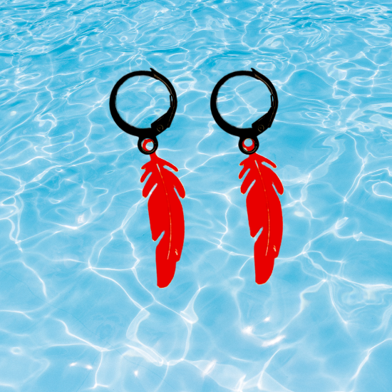 Imagen de 1 Par de Plumas Medianas Acero en Arracaditas Acero Color Negro Alta Durabilidad+20 Modelos y Colores Para Escoger CUPF&=X1PLu