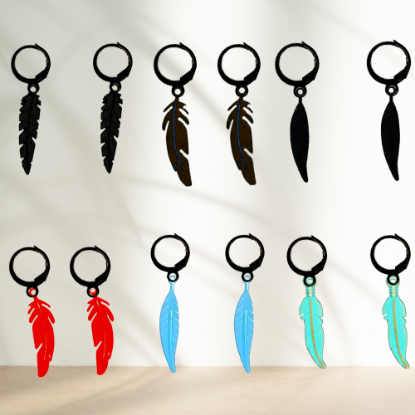 Imagen de 1 Par de Plumas Medianas Acero en Arracaditas Acero Color Negro Alta Durabilidad+20 Modelos y Colores Para Escoger CUPF&=X1PLu