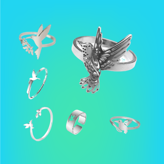 Imagen de  1 Anillo de Hermosisimo Colibrí  Acero Inoxidable Ajustable Alta Durabilidad+ 5 Modelos y Colores a Escoger X1ani
