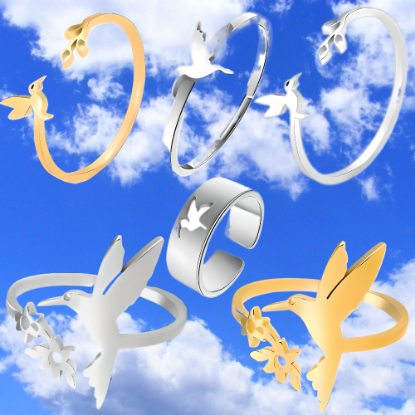 Imagen de  1 Anillo de Hermosisimo Colibrí  Acero Inoxidable Ajustable Alta Durabilidad+ 5 Modelos y Colores a Escoger X1ani