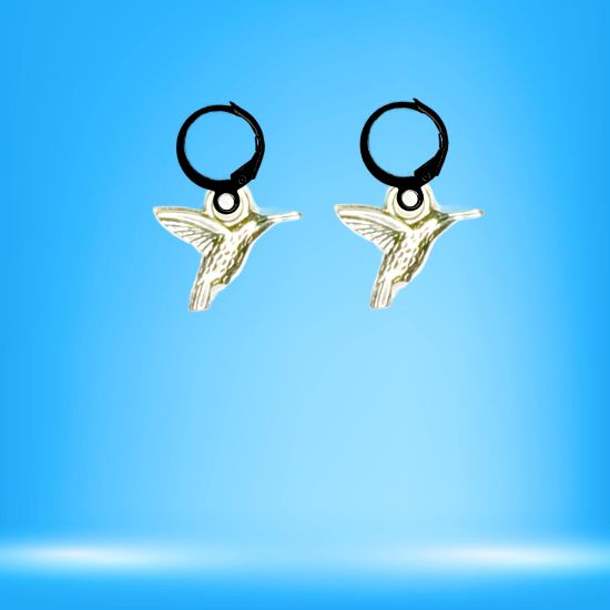 Imagen de 1 Par de Bonitos Colibries en Arracaditas Acero Color Negro Alta Durabilidad +5 Modelos y Colores para Escoger x1colib