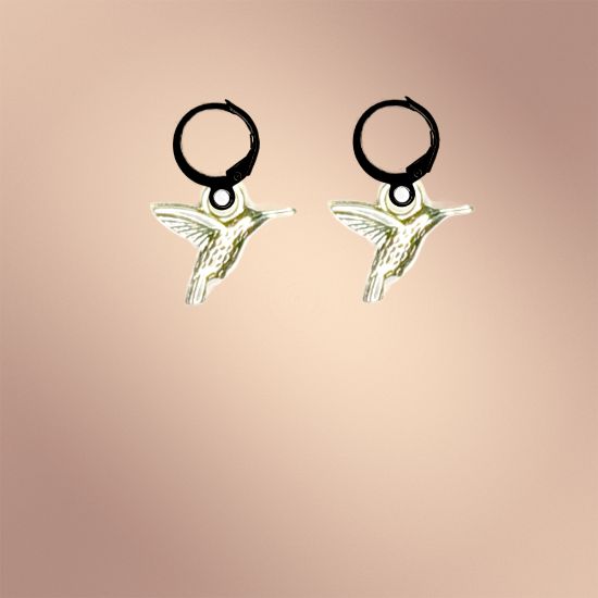 Imagen de 1 Par de Bonitos Colibries en Arracaditas Acero Color Negro Alta Durabilidad +5 Modelos y Colores para Escoger x1colib