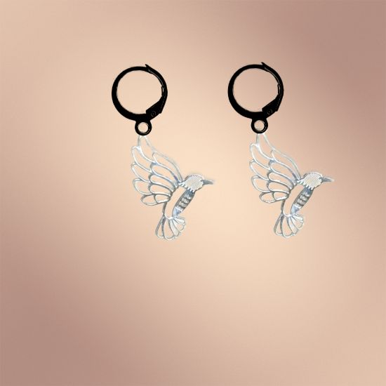 Imagen de 1 Par de Bonitos Colibries en Arracaditas Acero Color Negro Alta Durabilidad +5 Modelos y Colores para Escoger x1colib