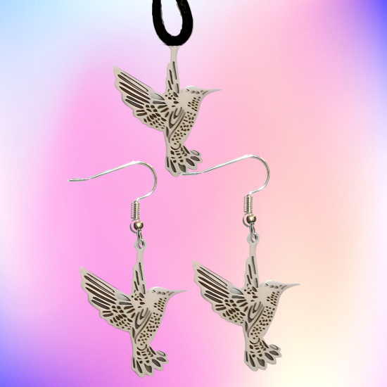 Imagen de Hermoso Dije Colibri Grande Acero Inoxidable  en Aretes, Dije/Collar o Juego Alta Durabilidad+ 9 Modelos a Escoger X1col