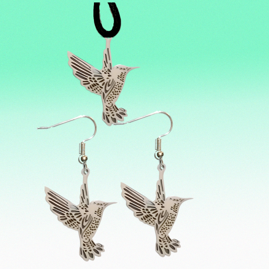 Imagen de Hermoso Dije Colibri Grande Acero Inoxidable  en Aretes, Dije/Collar o Juego Alta Durabilidad+ 9 Modelos a Escoger X1col