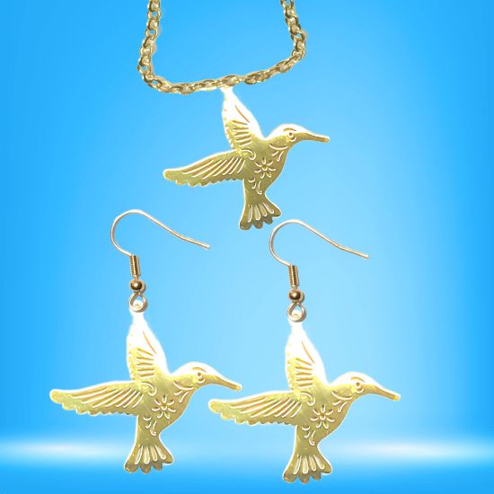 Imagen de Hermoso Dije Colibri Grande Acero Inoxidable  en Aretes, Dije/Collar o Juego Alta Durabilidad+ 9 Modelos a Escoger X1col