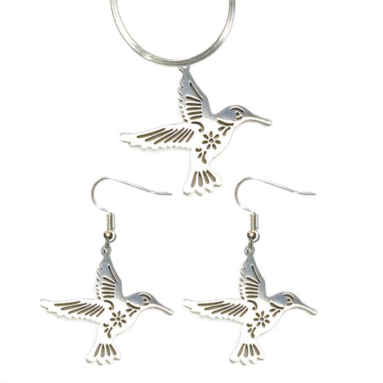 Imagen de Hermoso Dije Colibri Grande Acero Inoxidable  en Aretes, Dije/Collar o Juego Alta Durabilidad+ 9 Modelos a Escoger X1col