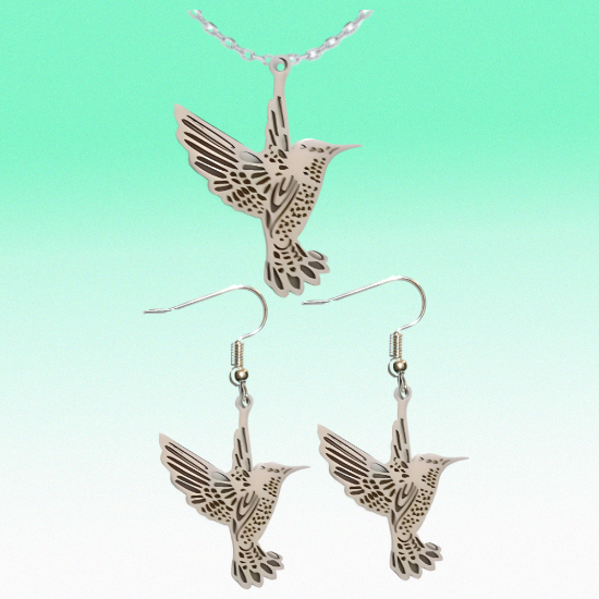 Imagen de Hermoso Dije Colibri Grande Acero Inoxidable  en Aretes, Dije/Collar o Juego Alta Durabilidad+ 9 Modelos a Escoger X1col