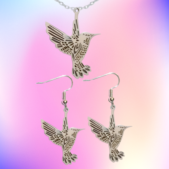 Imagen de Hermoso Dije Colibri Grande Acero Inoxidable  en Aretes, Dije/Collar o Juego Alta Durabilidad+ 9 Modelos a Escoger X1col
