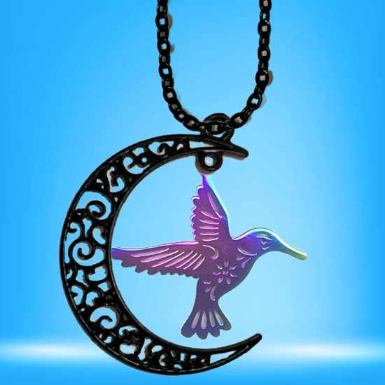 Imagen de Hermoso Colibri Acero Inoxidable Alta Durabilidad en Luna Creciente Negra 41x31mm en Aretes, Collar o Juego (Aretes+Collar)+9 Combinaciones y Modelos para Escoger x1col