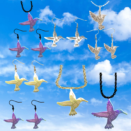 Imagen de Hermoso Dije Colibri Grande Acero Inoxidable  en Aretes, Dije/Collar o Juego Alta Durabilidad+ 9 Modelos a Escoger X1col