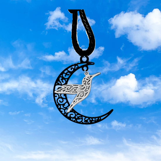 Imagen de Hermoso Colibri Silueta Grande Alta Durabilidad en Luna Creciente Negra 41x31mm en Aretes, Collar o Juego (Aretes+Collar)+9 Combinaciones y Modelos para Escoger x1col