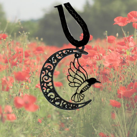 Imagen de Hermoso Colibri Silueta Grande Alta Durabilidad en Luna Creciente Negra 41x31mm en Aretes, Collar o Juego (Aretes+Collar)+9 Combinaciones y Modelos para Escoger x1col