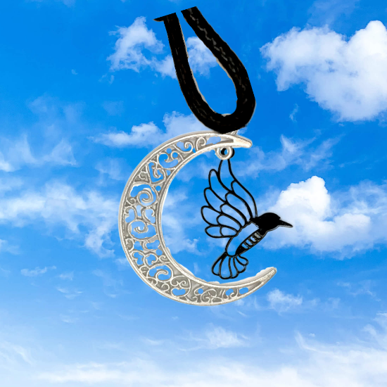 Imagen de Hermoso Colibri Silueta Grande Alta Durabilidad en Luna Creciente Negra 41x31mm en Aretes, Collar o Juego (Aretes+Collar)+9 Combinaciones y Modelos para Escoger x1col