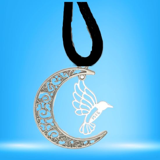 Imagen de Hermoso Colibri Silueta Grande Alta Durabilidad en Luna Creciente Negra 41x31mm en Aretes, Collar o Juego (Aretes+Collar)+9 Combinaciones y Modelos para Escoger x1col