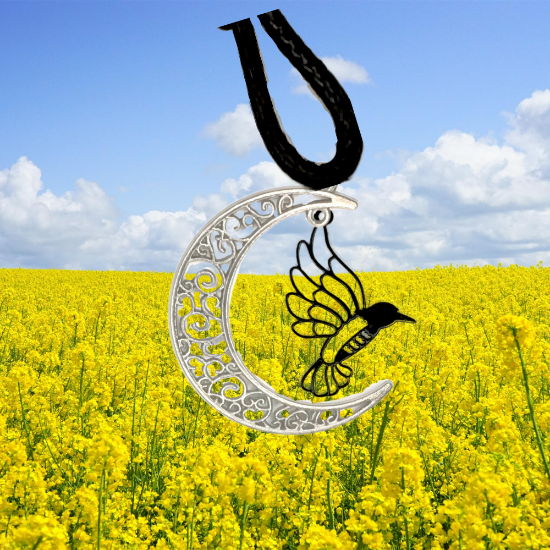 Imagen de Hermoso Colibri Silueta Grande Alta Durabilidad en Luna Creciente Negra 41x31mm en Aretes, Collar o Juego (Aretes+Collar)+9 Combinaciones y Modelos para Escoger x1col